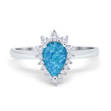 Halo Teardrop Pear Wedding Ring Simulated Cubic Zirconia 925 Sterling Silver
