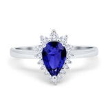 Halo Teardrop Pear Wedding Ring Simulated Cubic Zirconia 925 Sterling Silver