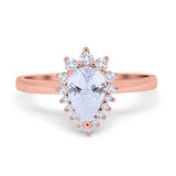 Halo Teardrop Pear Wedding Ring Simulated Cubic Zirconia 925 Sterling Silver