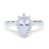 Halo Teardrop Pear Wedding Ring Simulated Cubic Zirconia 925 Sterling Silver