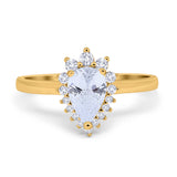 Halo Teardrop Pear Wedding Ring Simulated Cubic Zirconia 925 Sterling Silver