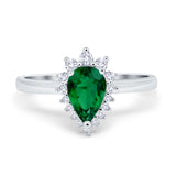 Halo Teardrop Pear Wedding Ring Simulated Cubic Zirconia 925 Sterling Silver