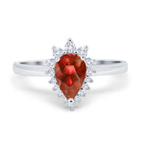 Halo Teardrop Pear Wedding Ring Simulated Cubic Zirconia 925 Sterling Silver