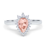 Halo Teardrop Pear Wedding Ring Simulated Cubic Zirconia 925 Sterling Silver