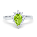 Halo Teardrop Pear Wedding Ring Simulated Cubic Zirconia 925 Sterling Silver