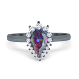 Halo Teardrop Pear Wedding Ring Simulated Cubic Zirconia 925 Sterling Silver