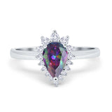 Halo Teardrop Pear Wedding Ring Simulated Cubic Zirconia 925 Sterling Silver
