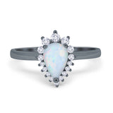 Halo Teardrop Pear Wedding Ring Simulated Cubic Zirconia 925 Sterling Silver