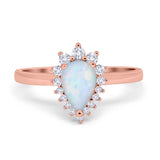 Halo Teardrop Pear Wedding Ring Simulated Cubic Zirconia 925 Sterling Silver