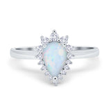 Halo Teardrop Pear Wedding Ring Simulated Cubic Zirconia 925 Sterling Silver