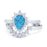 Teardrop Two Piece Art Deco Simulated CZ Wedding Ring 925 Sterling Silver