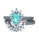 Teardrop Two Piece Art Deco Simulated CZ Wedding Ring 925 Sterling Silver