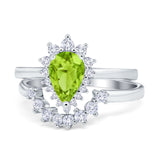 Teardrop Two Piece Art Deco Simulated CZ Wedding Ring 925 Sterling Silver