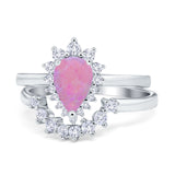 Teardrop Two Piece Art Deco Simulated CZ Wedding Ring 925 Sterling Silver