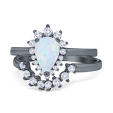 Teardrop Two Piece Art Deco Simulated CZ Wedding Ring 925 Sterling Silver