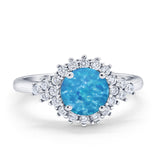 Halo Vintage Engagement Ring Round Simulated Cubic Zirconia 925 Sterling Silver