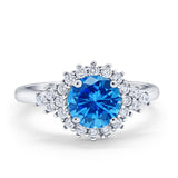 Halo Vintage Engagement Ring Round Simulated Cubic Zirconia 925 Sterling Silver