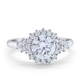 Halo Vintage Engagement Ring Round Simulated Cubic Zirconia 925 Sterling Silver