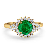 Halo Vintage Engagement Ring Round Simulated Cubic Zirconia 925 Sterling Silver