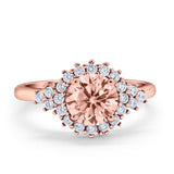 Halo Vintage Engagement Ring Round Simulated Cubic Zirconia 925 Sterling Silver