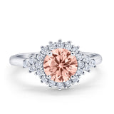 Halo Vintage Engagement Ring Round Simulated Cubic Zirconia 925 Sterling Silver