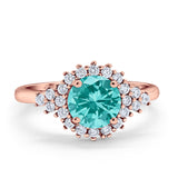 Halo Vintage Engagement Ring Round Simulated Cubic Zirconia 925 Sterling Silver