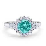 Halo Vintage Engagement Ring Round Simulated Cubic Zirconia 925 Sterling Silver