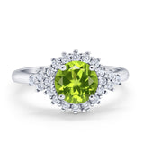 Halo Vintage Engagement Ring Round Simulated Cubic Zirconia 925 Sterling Silver