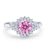 Halo Vintage Engagement Ring Round Simulated Cubic Zirconia 925 Sterling Silver