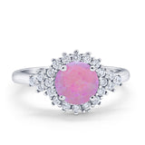 Halo Vintage Engagement Ring Round Simulated Cubic Zirconia 925 Sterling Silver