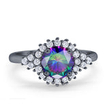Halo Vintage Engagement Ring Round Simulated Cubic Zirconia 925 Sterling Silver