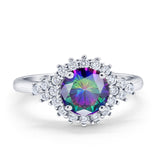 Halo Vintage Engagement Ring Round Simulated Cubic Zirconia 925 Sterling Silver