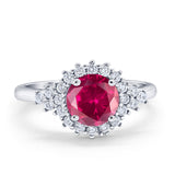 Halo Vintage Engagement Ring Round Simulated Cubic Zirconia 925 Sterling Silver