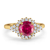 Halo Vintage Engagement Ring Round Simulated Cubic Zirconia 925 Sterling Silver