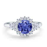 Halo Vintage Engagement Ring Round Simulated Cubic Zirconia 925 Sterling Silver