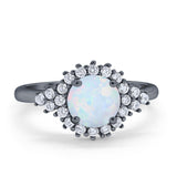 Halo Vintage Engagement Ring Round Simulated Cubic Zirconia 925 Sterling Silver