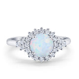 Halo Vintage Engagement Ring Round Simulated Cubic Zirconia 925 Sterling Silver