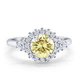 Halo Vintage Engagement Ring Round Simulated Cubic Zirconia 925 Sterling Silver
