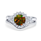Two Piece Halo Engagement Ring Round Simulated Cubic Zirconia 925 Sterling Silver