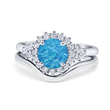 Two Piece Halo Engagement Ring Round Simulated Cubic Zirconia 925 Sterling Silver
