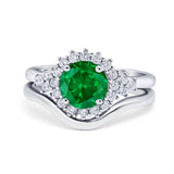 Two Piece Halo Engagement Ring Round Simulated Cubic Zirconia 925 Sterling Silver