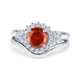 Two Piece Halo Engagement Ring Round Simulated Cubic Zirconia 925 Sterling Silver