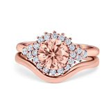 Two Piece Halo Engagement Ring Round Simulated Cubic Zirconia 925 Sterling Silver