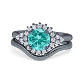 Two Piece Halo Engagement Ring Round Simulated Cubic Zirconia 925 Sterling Silver