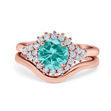 Two Piece Halo Engagement Ring Round Simulated Cubic Zirconia 925 Sterling Silver