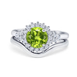 Two Piece Halo Engagement Ring Round Simulated Cubic Zirconia 925 Sterling Silver