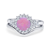 Two Piece Halo Engagement Ring Round Simulated Cubic Zirconia 925 Sterling Silver