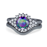 Two Piece Halo Engagement Ring Round Simulated Cubic Zirconia 925 Sterling Silver