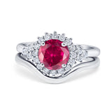 Two Piece Halo Engagement Ring Round Simulated Cubic Zirconia 925 Sterling Silver