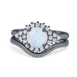 Two Piece Halo Engagement Ring Round Simulated Cubic Zirconia 925 Sterling Silver